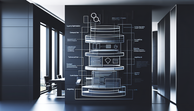 Layered SEO architecture diagram showing AI, entities, structured data, and technical SEO.