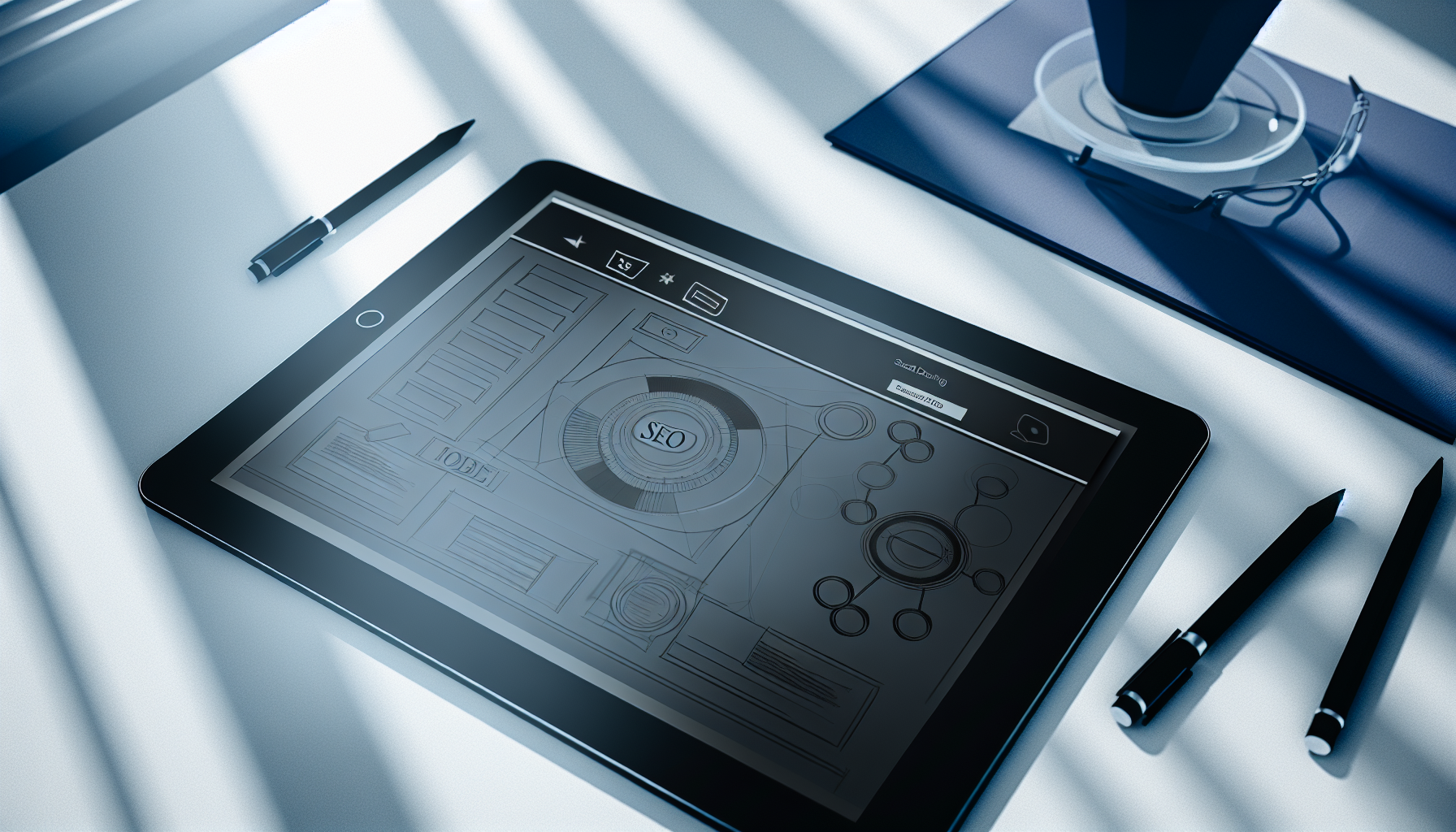 Digital tablet displaying a detailed SEO brief outline