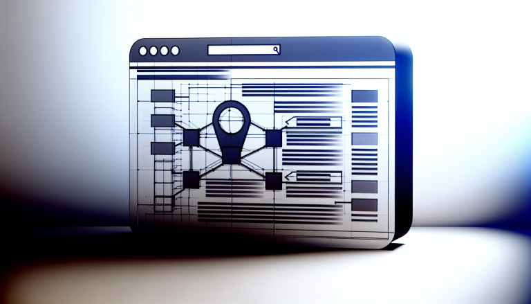 Diagram showing website pages, schema markup, and AI nodes representing generative search SEO architecture