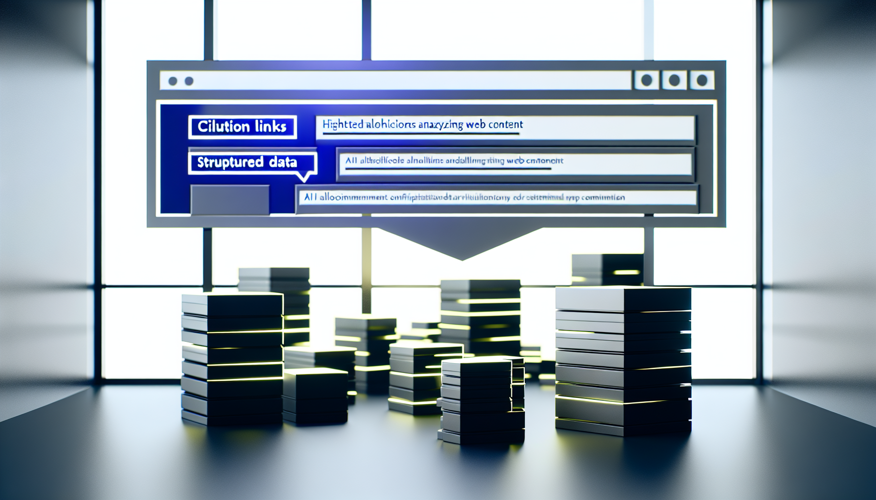 Graphic of AI analyzing content with citation and structured data icons
